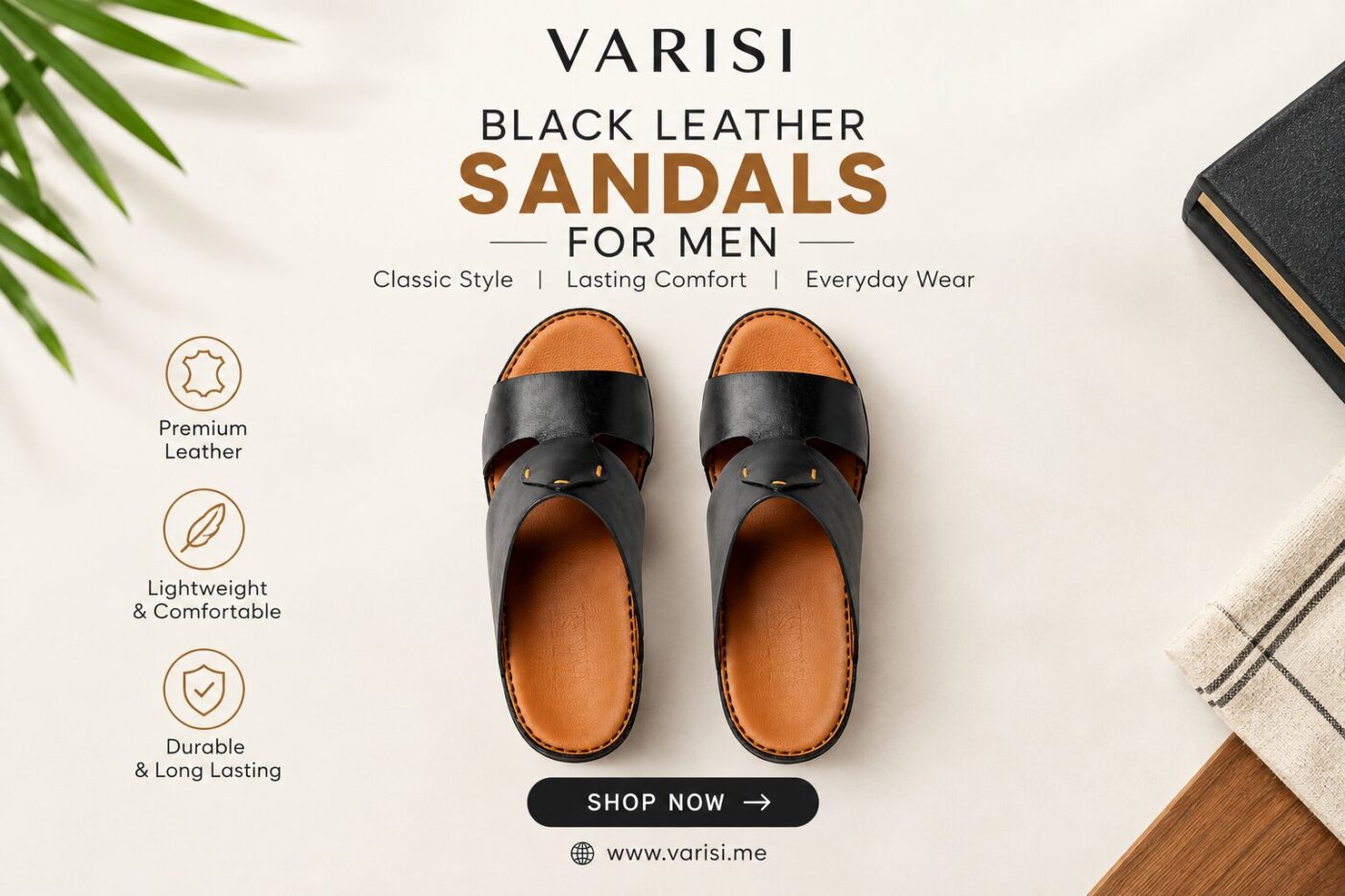 black leather sandals for men